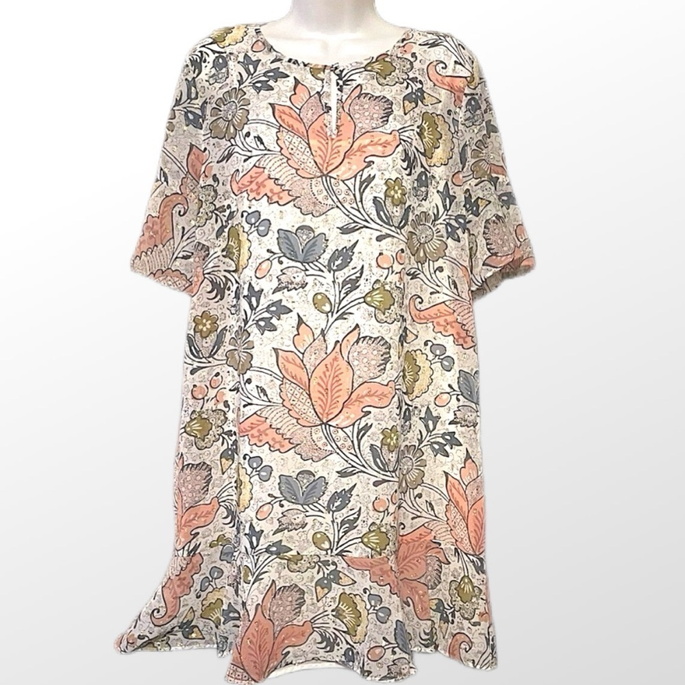 Ann Taylor LOFT floral Dress Gold Threading Specks Lined Full Length midi ruffle